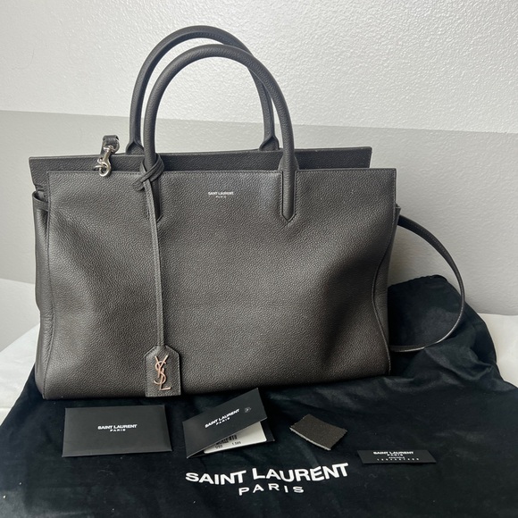 Saint Laurent Cabas Rive Gauche Charcoal Black Tote Crossbody Handbag - Picture 5 of 15